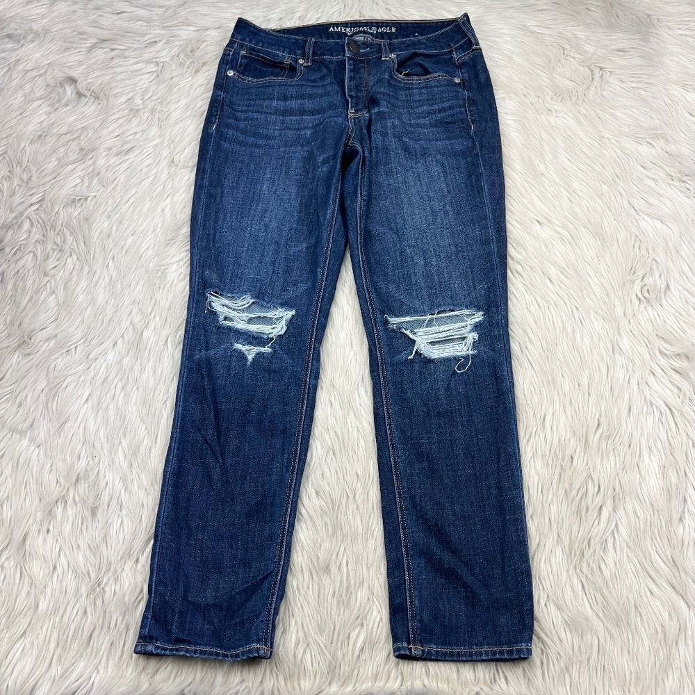 American Eagle Outfitters Women's Dark Wash Distressed Tomgirl Jeans